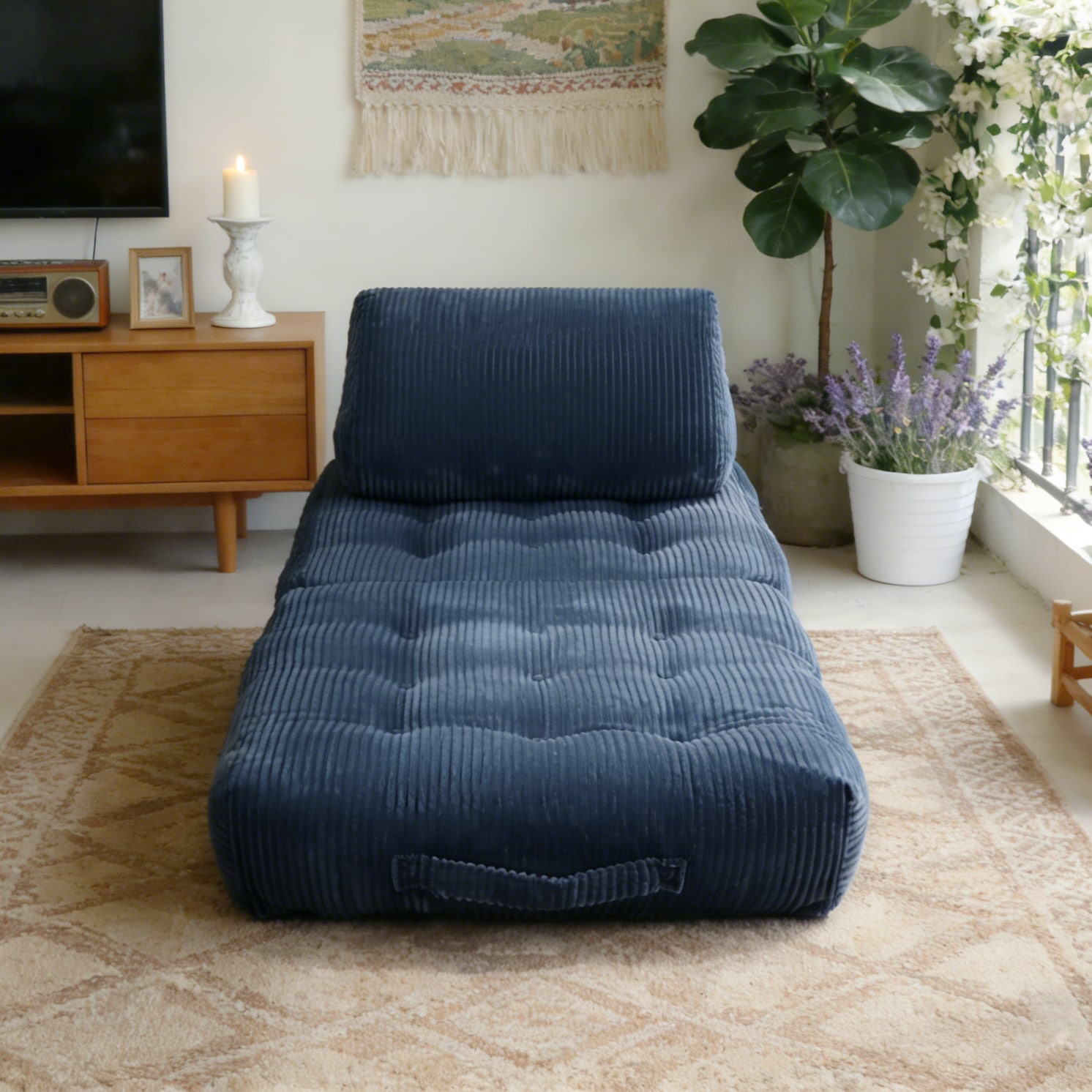 70.8"Corduroy Fabric Beanbag Couch For Living Room, Bedroom & Dorm, Cozy Fluffy Cloud Mini Couch -BLUE_voghion.com